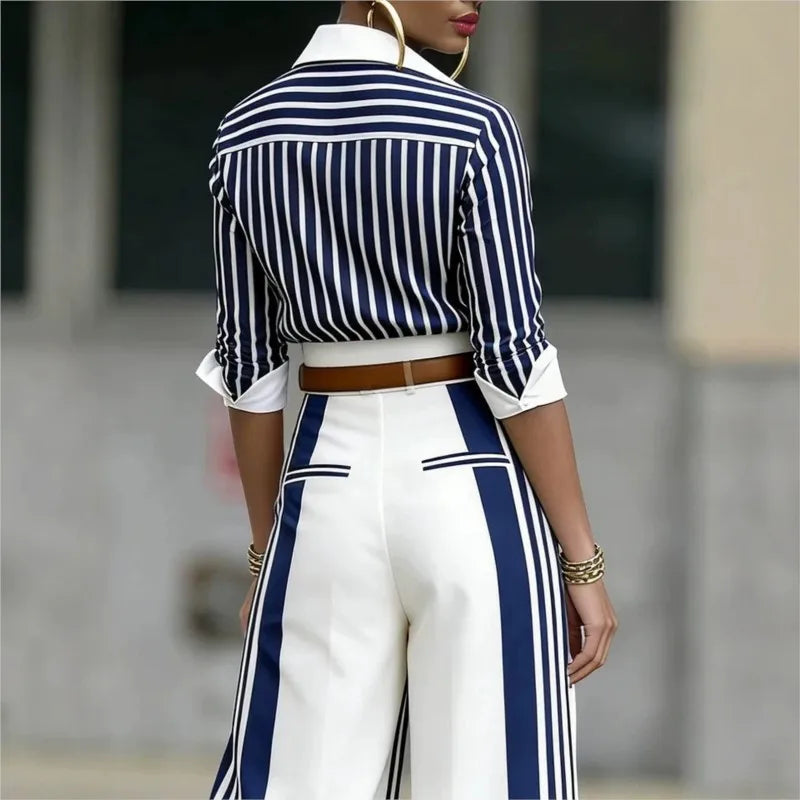 Striped Two-Piece Set – Button-Up Shirt & Wide-Leg Pants