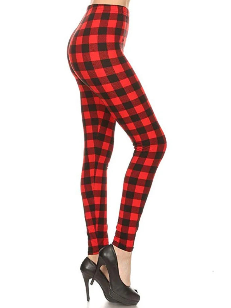 Women's Printed Leggings – Stretch Ankle-Length Fashion Leggings with Unique Pattern Designs Square red plaid Bazaare Mart Leggings