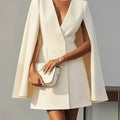Elegant V-neck Double-breasted Shawl Sleeve Coat Dress Beige CHINA Bazaare Mart Coat Dress