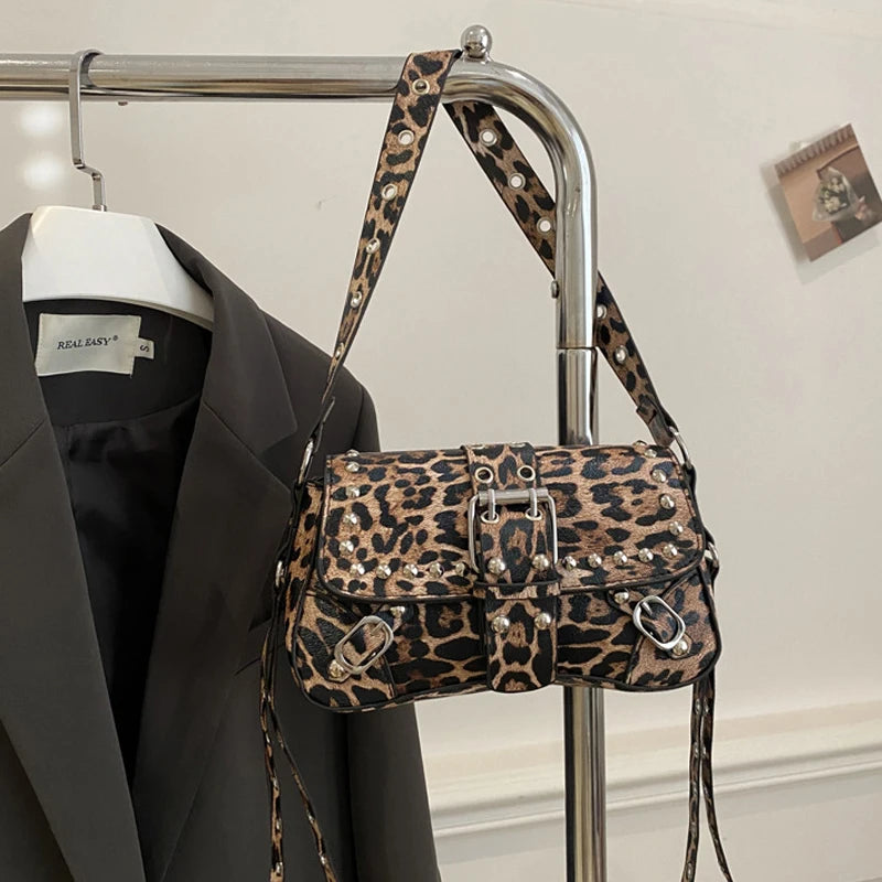 Studded Baguette Shoulder Bag – Faux Leather Punk Rock Shoulder Purse with Buckle & Rivet Details Bazaare Mart Shoulder Purse