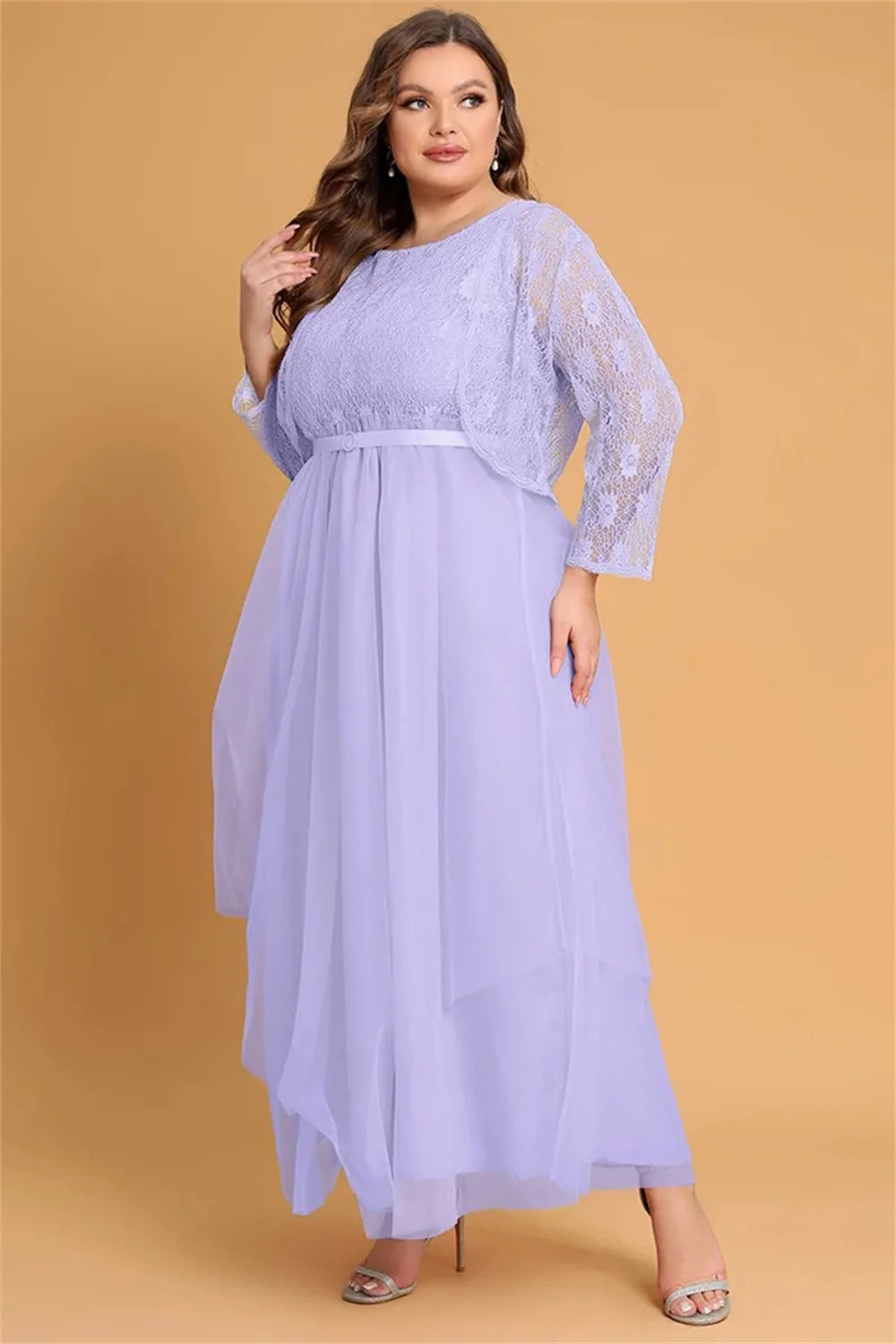 Formal Sequined Chiffon Pleated A-Line Maxi Dress Light Purple Bazaare Mart Formal A-Line Maxi