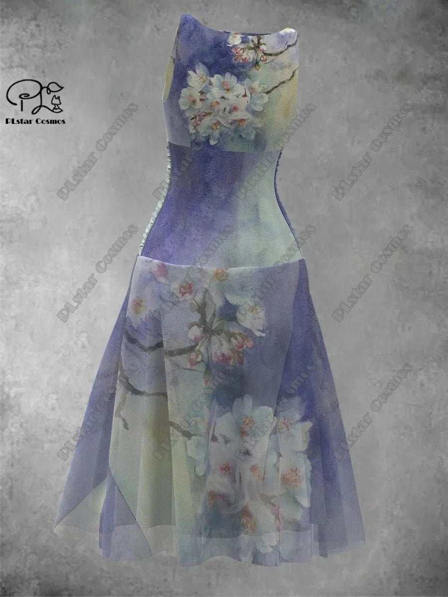 Women's 3D Print Sleeveless Fit & Flare Dress – Nature Pattern Dress Bazaare Mart Sleeveless Dress