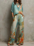 Vintage Floral Breeze Two-Piece Wide Leg Set