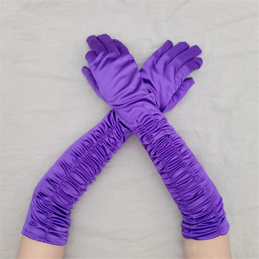 Satin Pleated Opera Gloves purple Bazaare Mart Satin Opera Gloves
