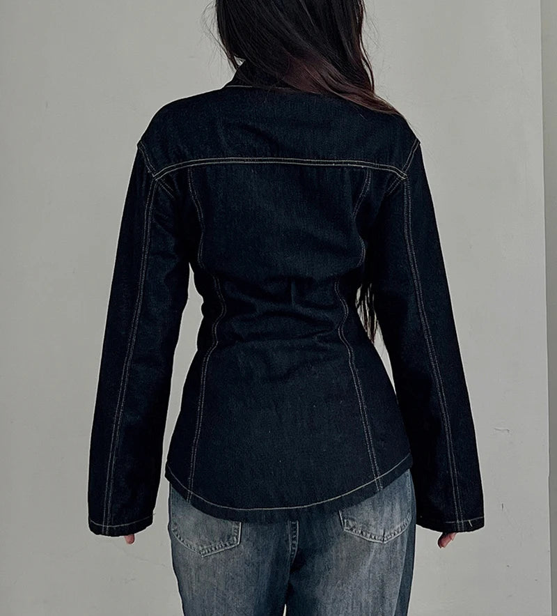 Vintage Midnight Blue Denim Button-Up Shacket