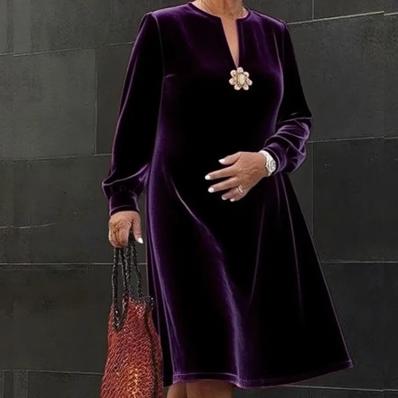 Purple Velvet Long Sleeve Dress Bazaare Mart Purple Velvet Long Sleeve Dress