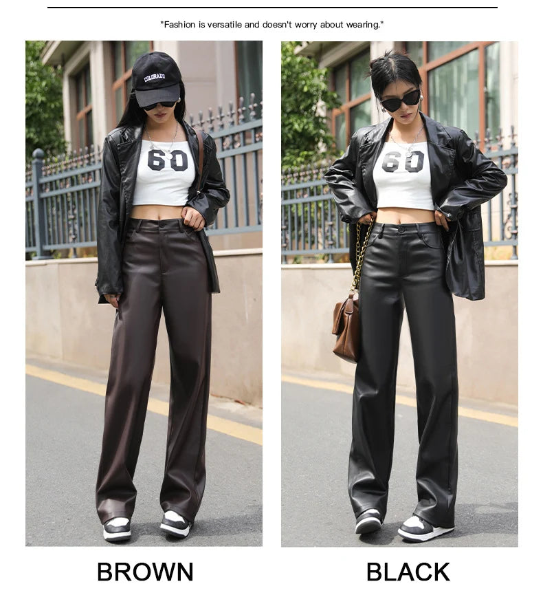 Winter Fleece PU Leather Wide Leg Pants Bazaare Mart Winter Fleece PU Leather Wide Leg Pants