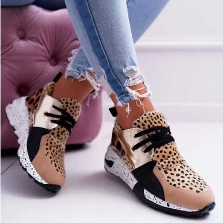 Thick-Soled Leopard Color-Block Sneakers