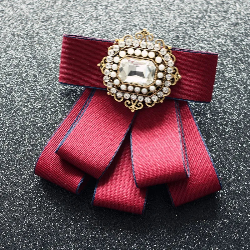 Fashion British Multi-layer Wedding Ribbon and Crystal Bowtie Bazaare Mart Fancy Jeweled Neck Tie