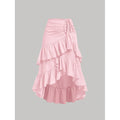 Sinched Ruffled Tiered Layered Skirt Pink Bazaare Mart Wrap Sinched Ruffled Skirt