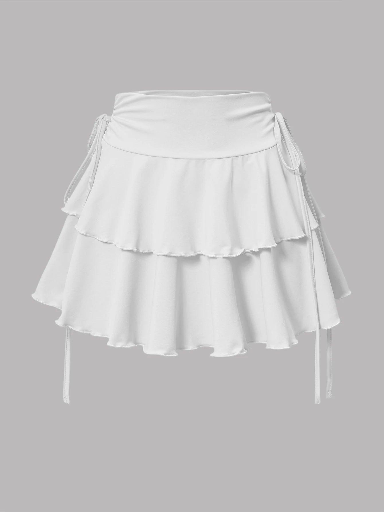 Cute Layered Side Lace Up Mini Skirt White Bazaare Mart Mini Skirt