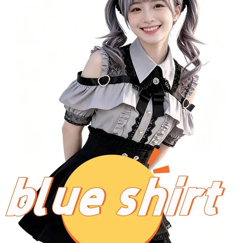 Women's Kawaii Lolita Blouse – Japanese-Inspired Peter Pan Collar Shirt with Lace & Bow Details shirt 48 Bazaare Mart Blouse