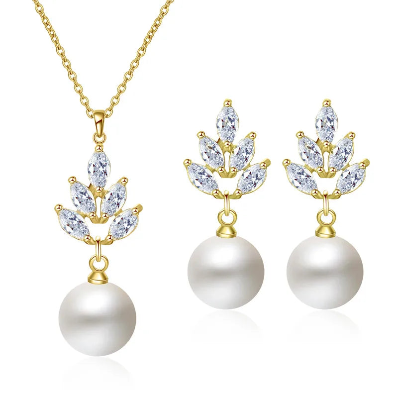 3pc Simulated Pearl Jewelry Set Gold Color Bazaare Mart 3pc Simulated Pearl Jewelry Set