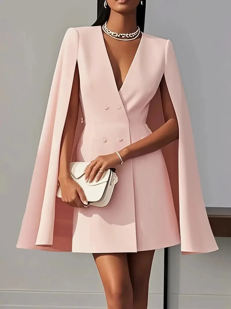 Elegant V-neck Double-breasted Shawl Sleeve Coat Dress