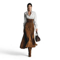 Two-Piece Long Sleeve Shirt & Flared High Waist Midi Skirt Set