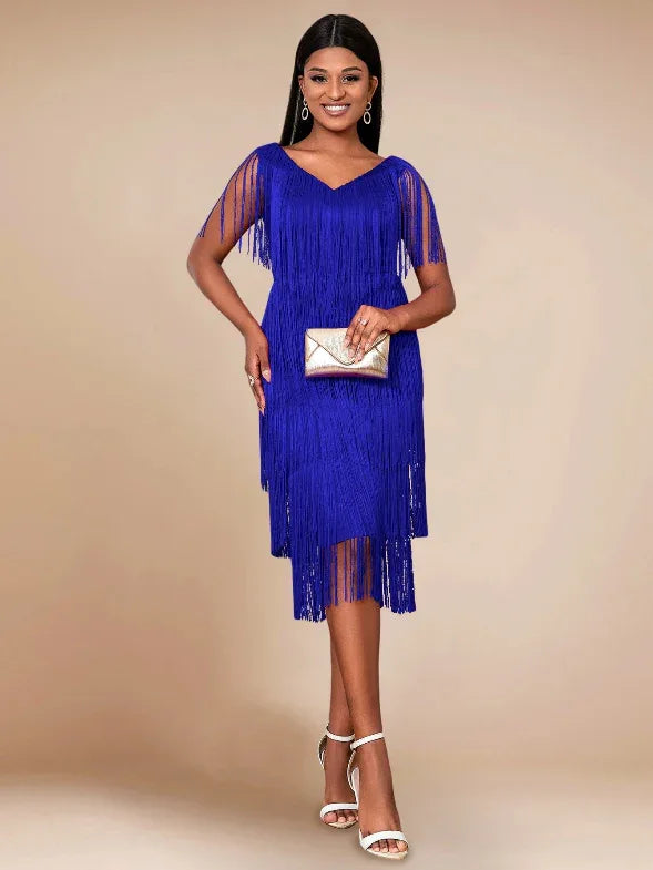 Retro Sleeveless Midi Tassel Dresses Blue Bazaare Mart Midi Tassel Dress