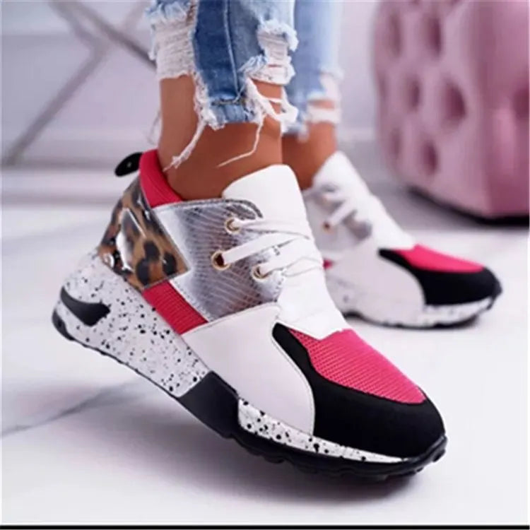 Thick-Soled Leopard Color-Block Sneakers