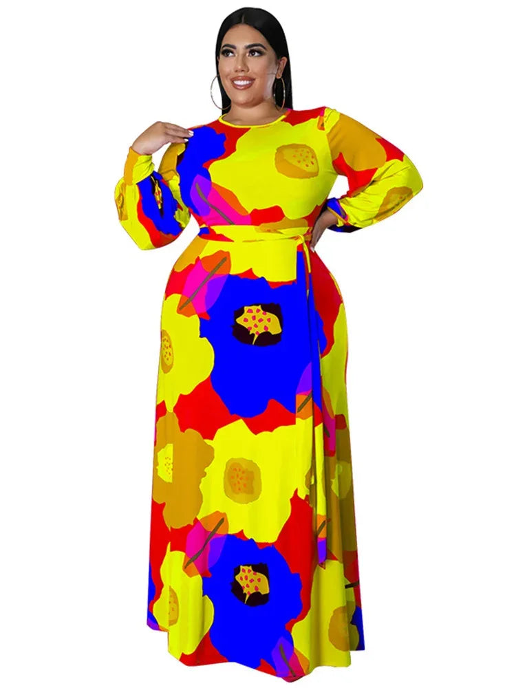 Colorful Long Sleeve Large Print Flower Maxi Dress Bazaare Mart Colorful Long Sleeve Large Print Flower Maxi Dress