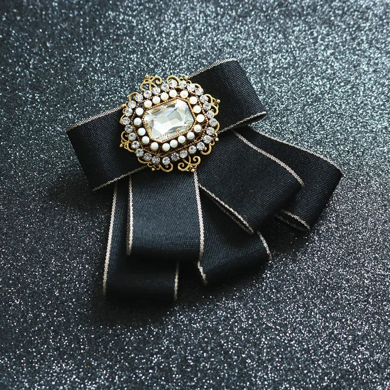 Fashion British Multi-layer Wedding Ribbon and Crystal Bowtie Bazaare Mart Fancy Jeweled Neck Tie