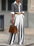 Striped Two-Piece Set – Button-Up Shirt & Wide-Leg Pants