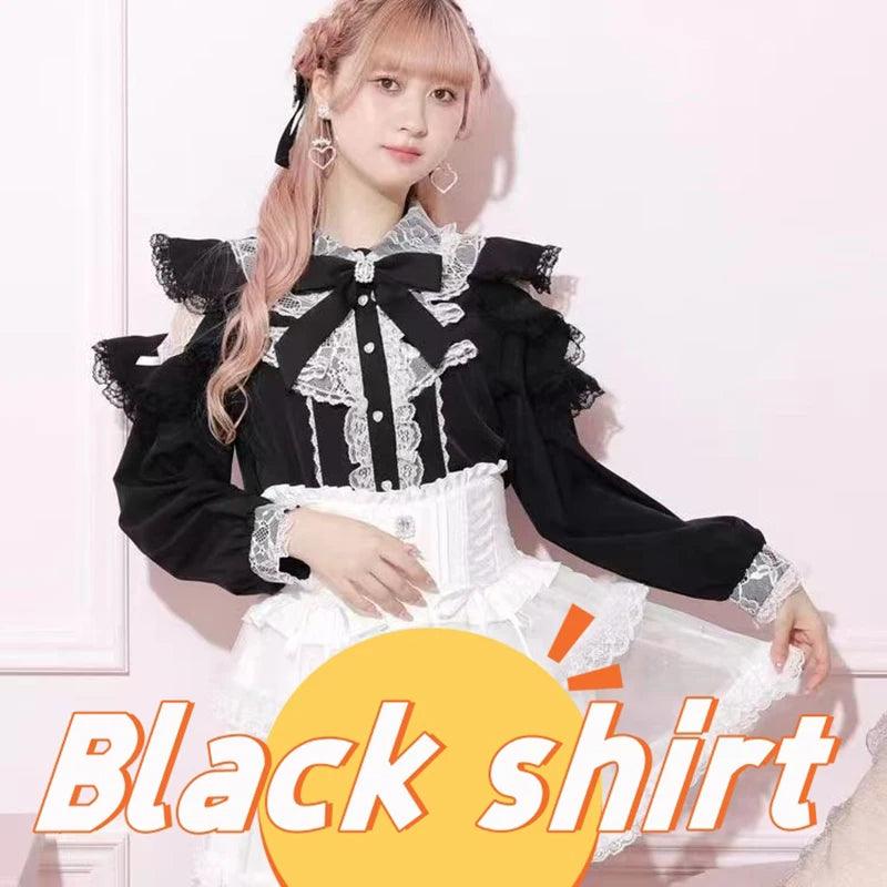 Women's Kawaii Lolita Blouse – Japanese-Inspired Peter Pan Collar Shirt with Lace & Bow Details 18 shirt Bazaare Mart Blouse