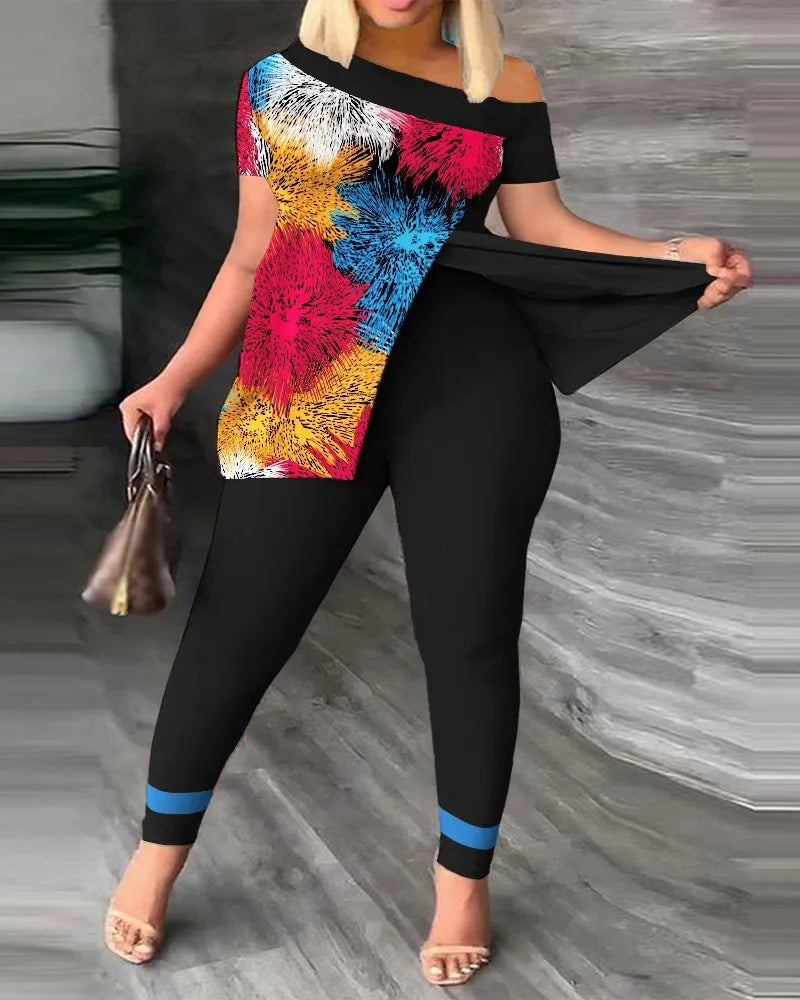 Women's Two-Piece Ruffle Sleeve Top & Pants Set