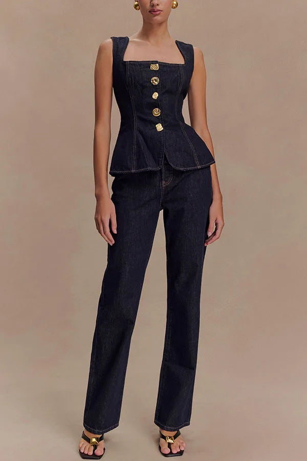 Dark Blue Denim Pant Set