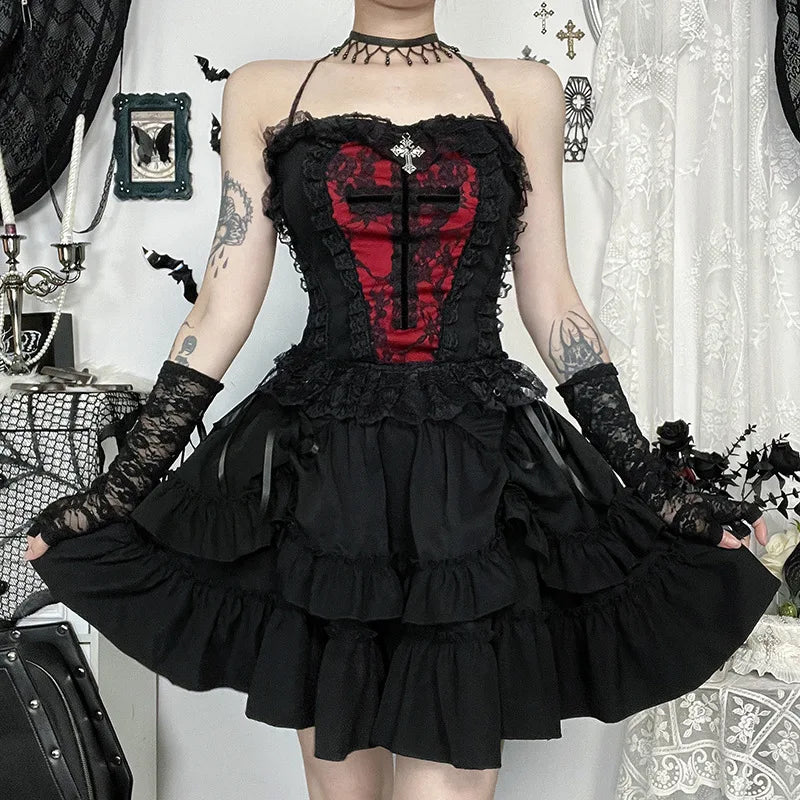 Japanese Gothic Y2k Lolita Style Skirt Women Harajuku Dark Streetwear Lace Mini Cake Skirt Female Fashion Slim Outfitn Bazaare Mart