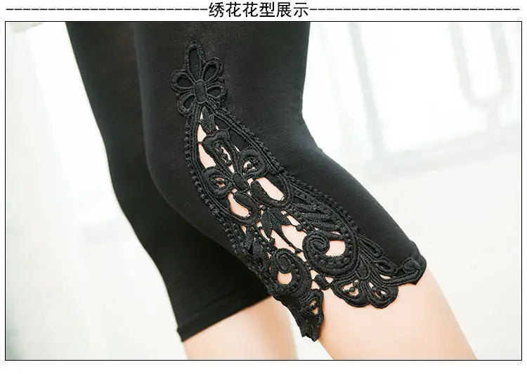 Women's Lace Trim Capri Leggings – High Waist Stretch 3/4 Length Cropped Leggings Bazaare Mart Capris Leggings