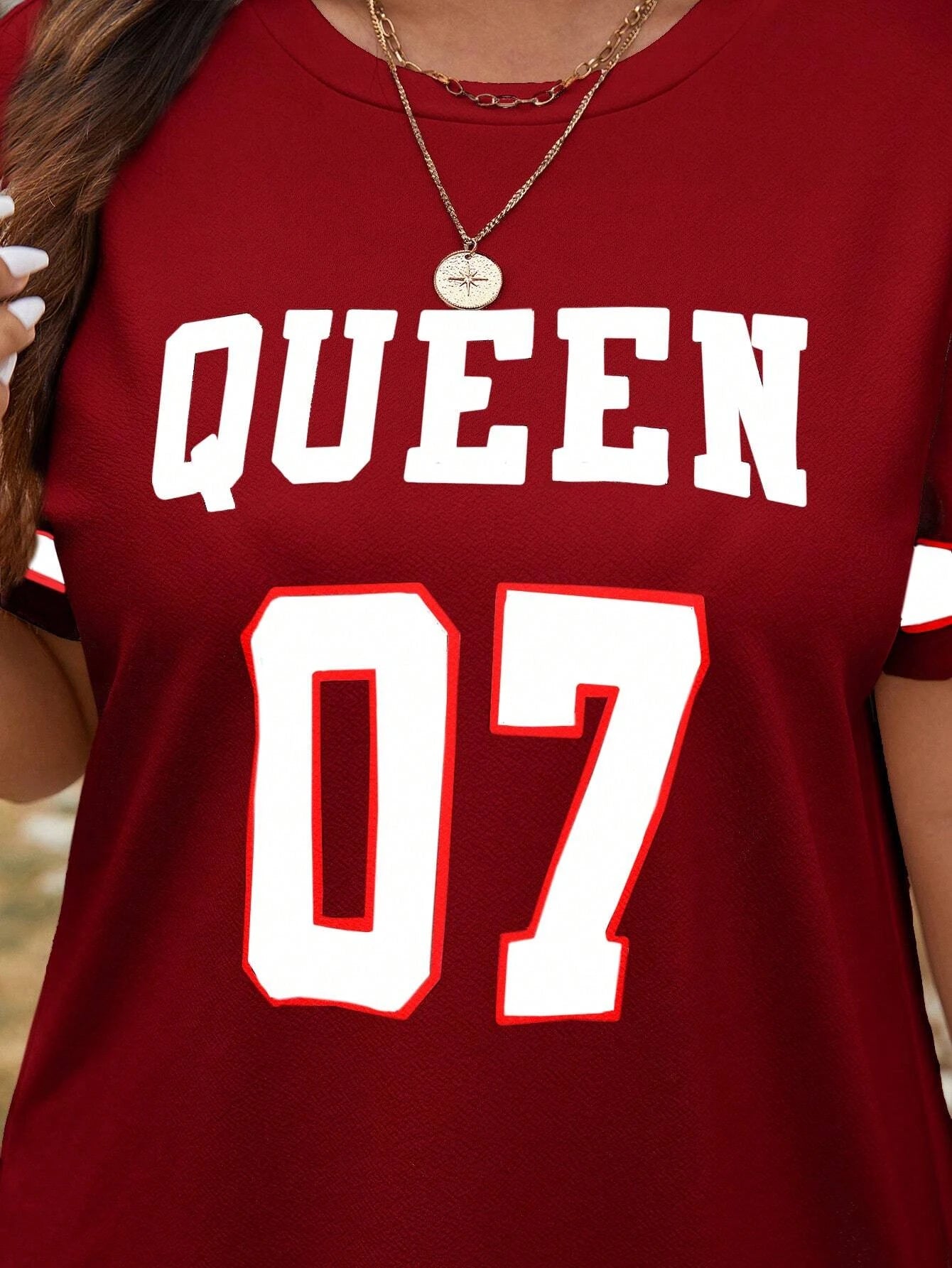 Plus Size Women's Summer Music Festival Pattern Sporty Casual Letter Print Fashionable 07 Printed Jersey Tenniscore Dress Bazaare Mart