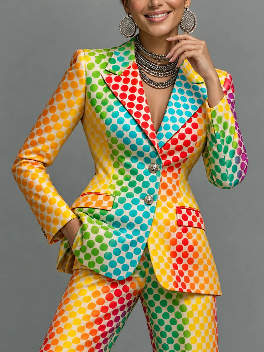 Rainbow Polka Dot Blazer – Colorful Statement Jacket