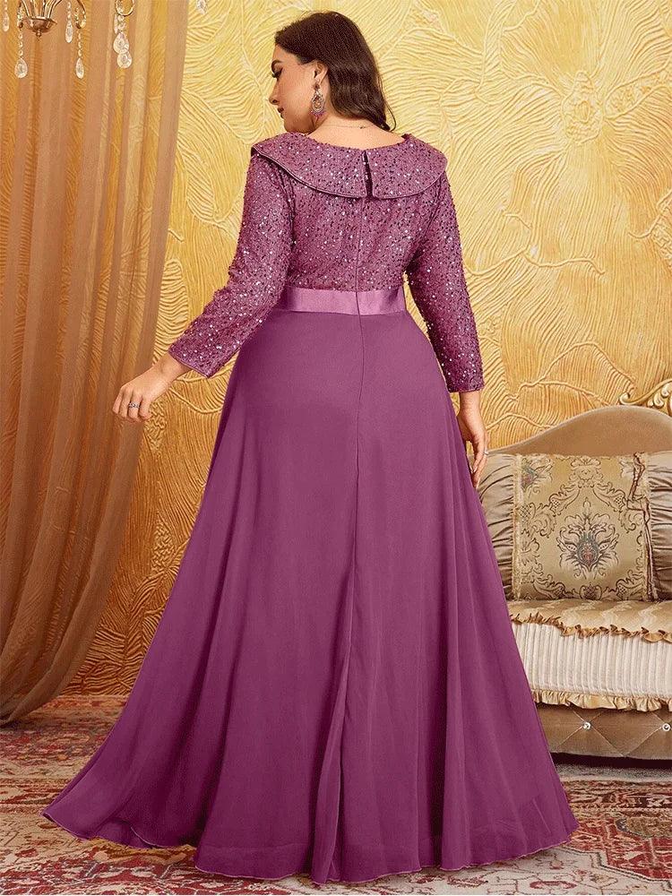 V Neck Sequined Long Sleeve Chiffon Evening Gown Bazaare Mart Long Sleeve Evening Gown