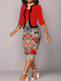 Red Paisley Color Block Jacket Dress Red Bazaare Mart Colorblock Office Dress