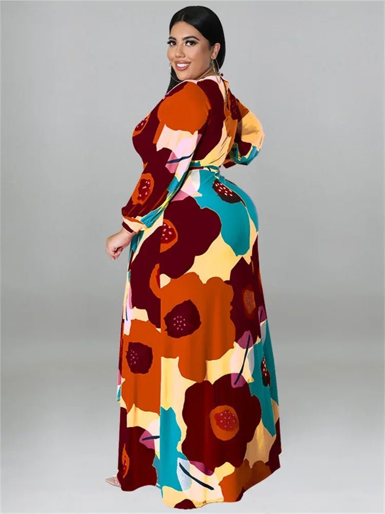 Colorful Long Sleeve Large Print Flower Maxi Dress Bazaare Mart Colorful Long Sleeve Large Print Flower Maxi Dress