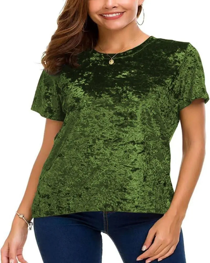 Plus Size Velvet Short Sleeve Top