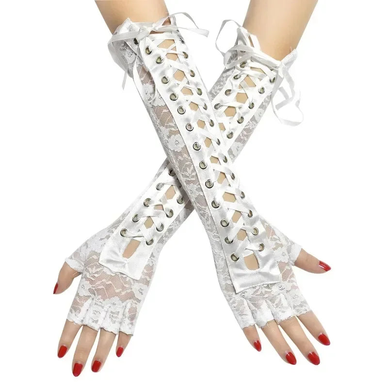 Lacy Lace Up Half-Finger Gloves