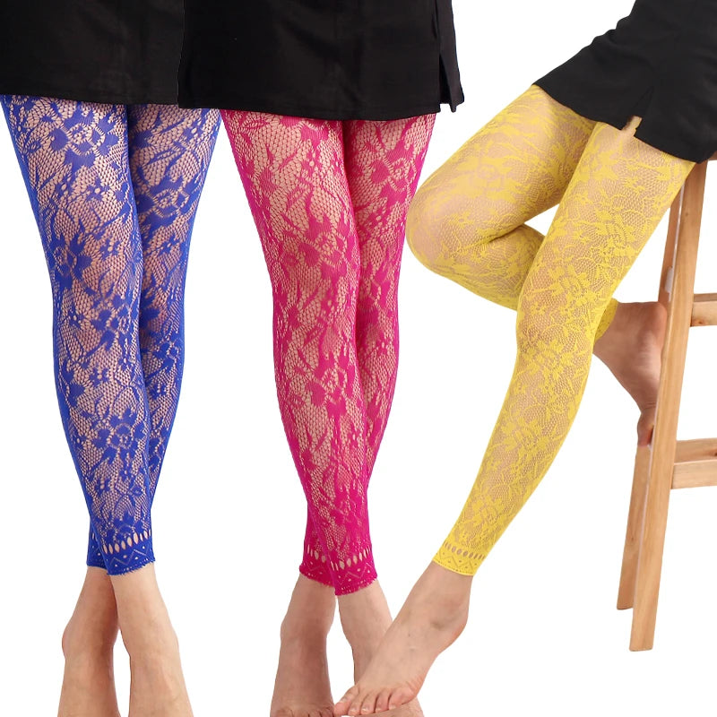 Colored Lace High Waist Footless Tights