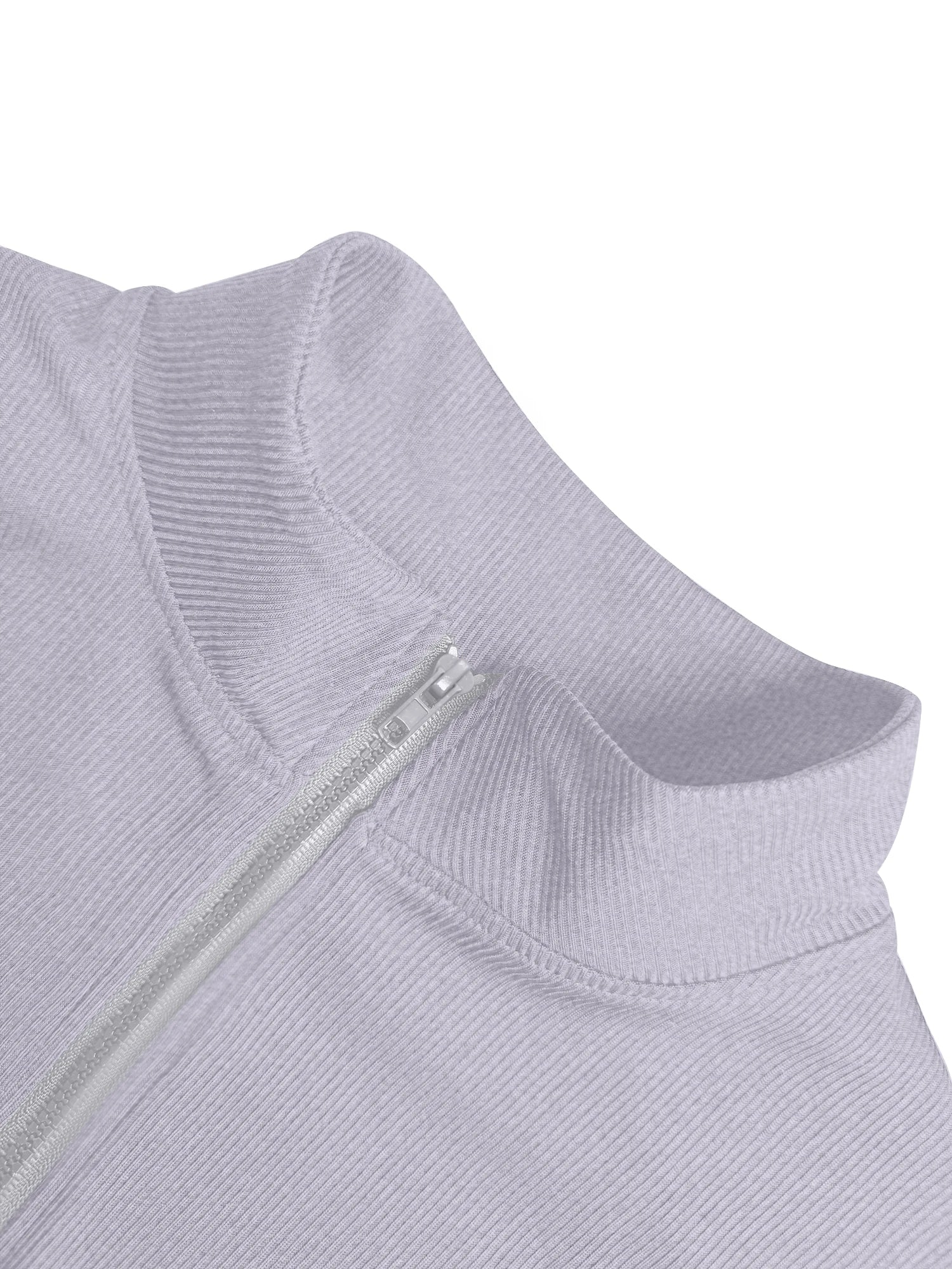 Ribbed Knit Zip-Up Crop Active Fit Jacket with Stand Collar