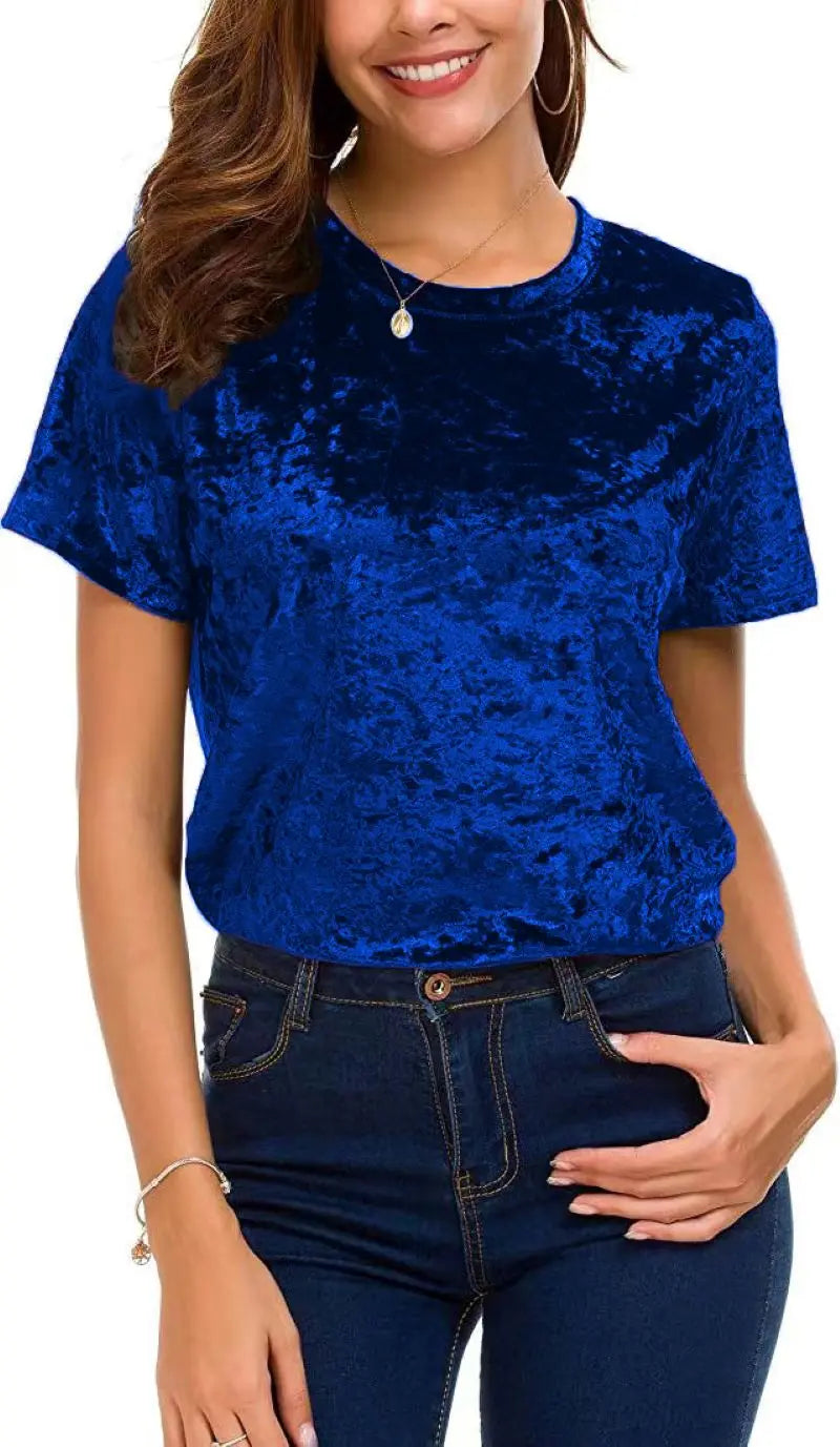 Plus Size Velvet Short Sleeve Top