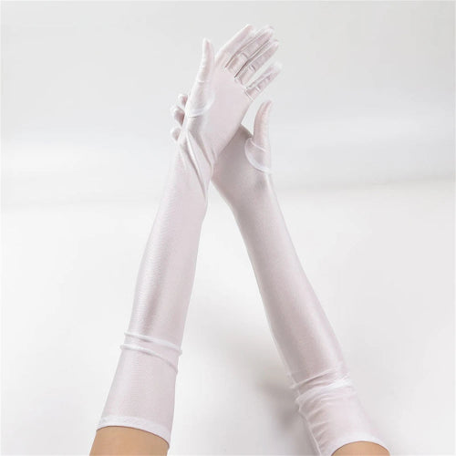 1pcs Women's White Spandex Gloves Stretch 52cm Elbow Long Sun Block Uv Protection Wedding Cosplay Costume Evening Opera Glove white Bazaare Mart