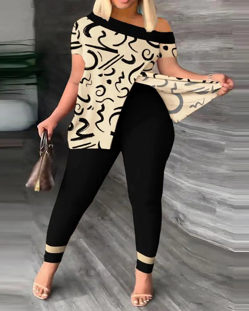 Women's Two-Piece Ruffle Sleeve Top & Pants Set