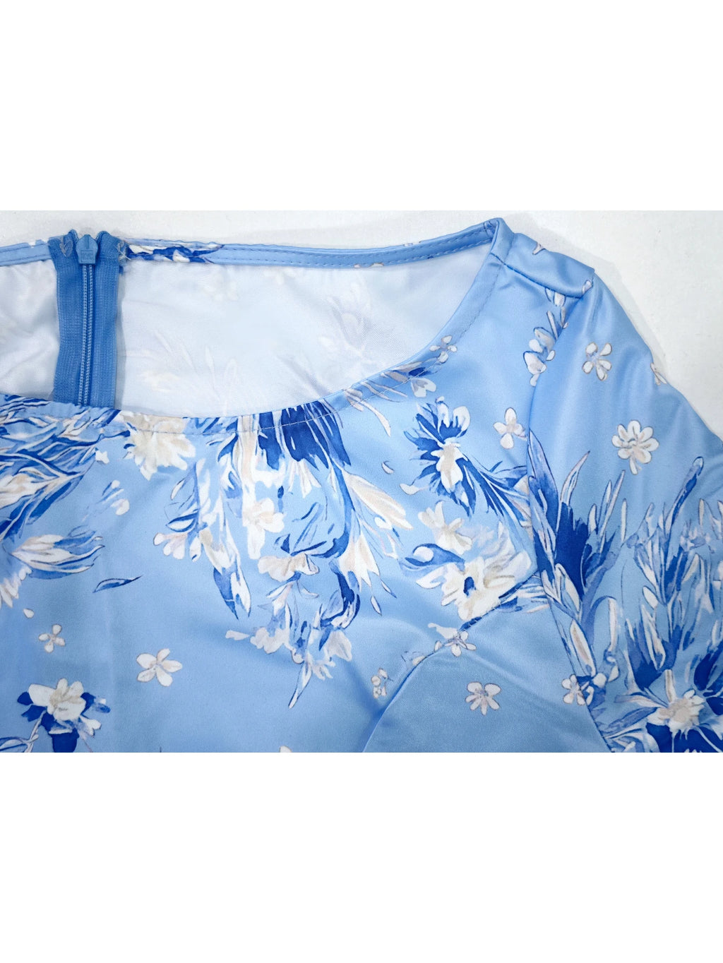 Blue Floral Fit-and-Flare Midi Dress