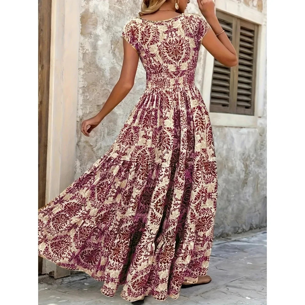 Retro Plus Size V-Neck Short Sleeve Dress