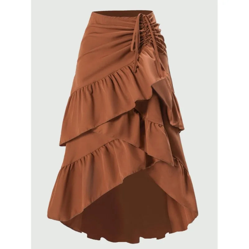 Sinched Ruffled Tiered Layered Skirt Bazaare Mart Wrap Sinched Ruffled Skirt