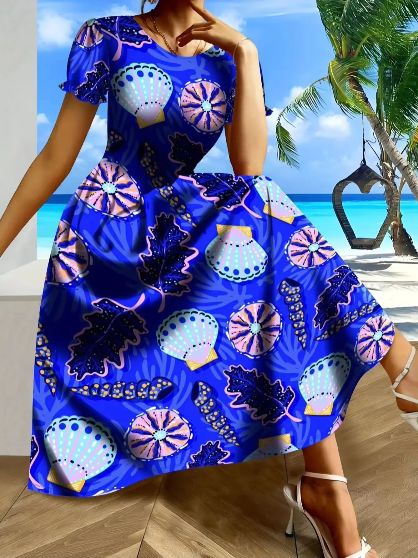 Short Sleeve Floral Midi Dress