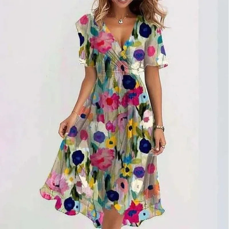 Elegant Floral Surplice Midi Dress Pattern 1 Bazaare Mart Surplice Midi Dress