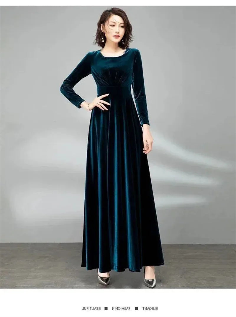 Long Sleeve Velvet Maxi Dress Bazaare Mart Long Sleeve Velvet Maxi Dress