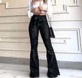 Women's High-Waist Flare Jeans – Slight Stretch Denim Pants with Button Detail and Pockets Black Bazaare Mart Denim Jeans