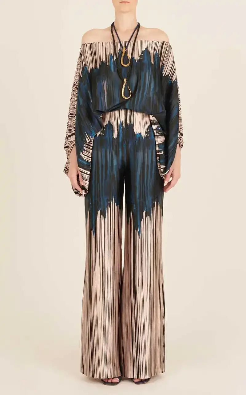 Abstract Print Satin 2pc Pants Sets Brown Bazaare Mart 2 pc. Pants Outfit