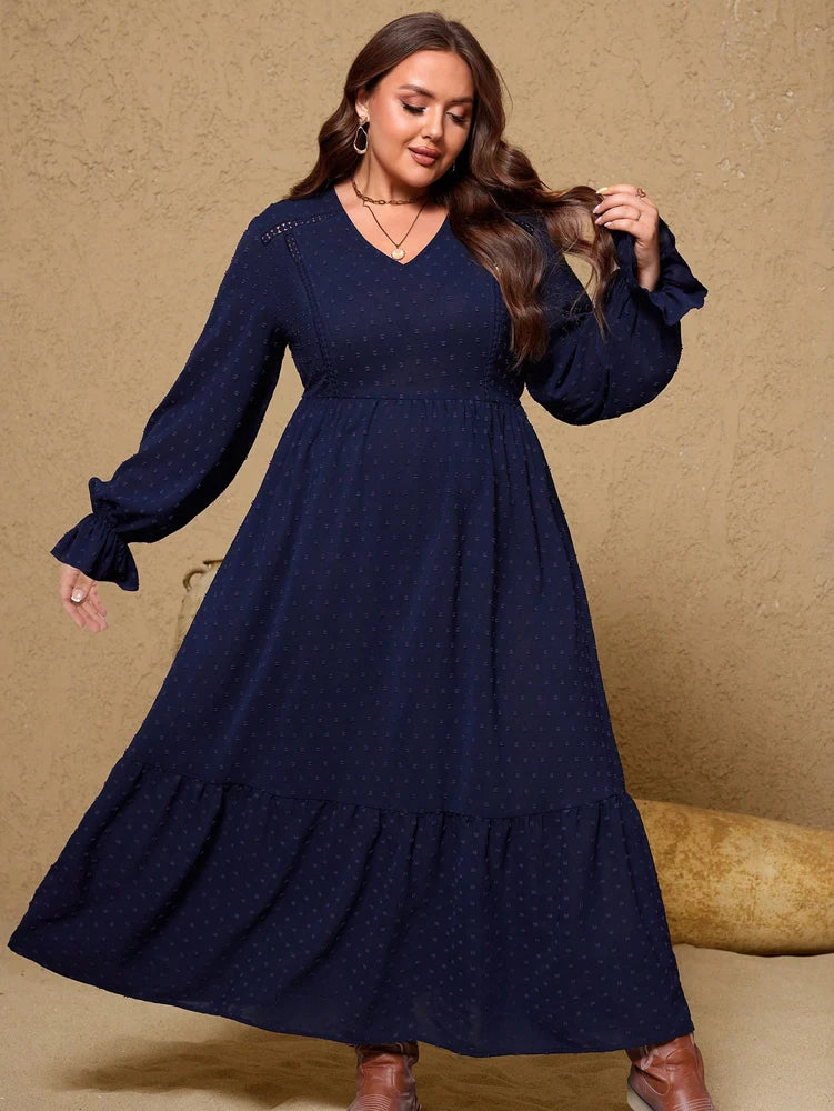 Navy V-Neck Long Puff Sleeve Maxi Dress Bazaare Mart Navy Blue Velvet Long Lantern Sleeve Maxi Dress